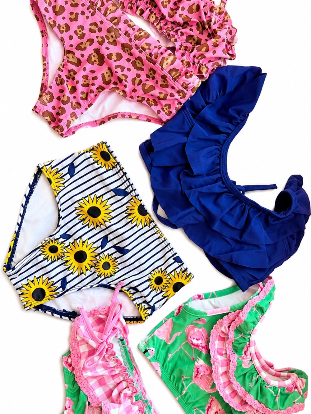 SweetHoney Pink Green Flamingo 🦩 Bikini, Sunflower & Cheetah 🐆 2T & 3T Girl Lot